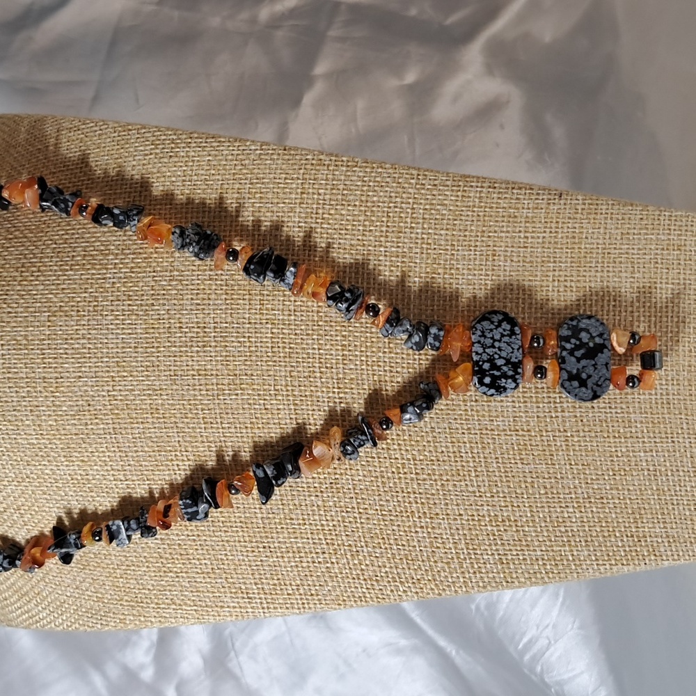 Hand Crafted Snowflake Obsidian Carnelian Necklace Necklace
